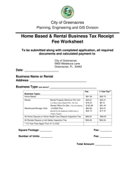 Document preview: Home Based & Rental Business Tax Receipt Fee Worksheet - City of Greenacres, Florida