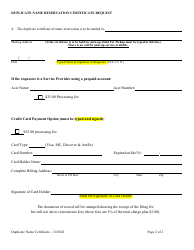 Duplicate Name Reservation Certificate Request Form - Alabama, Page 2