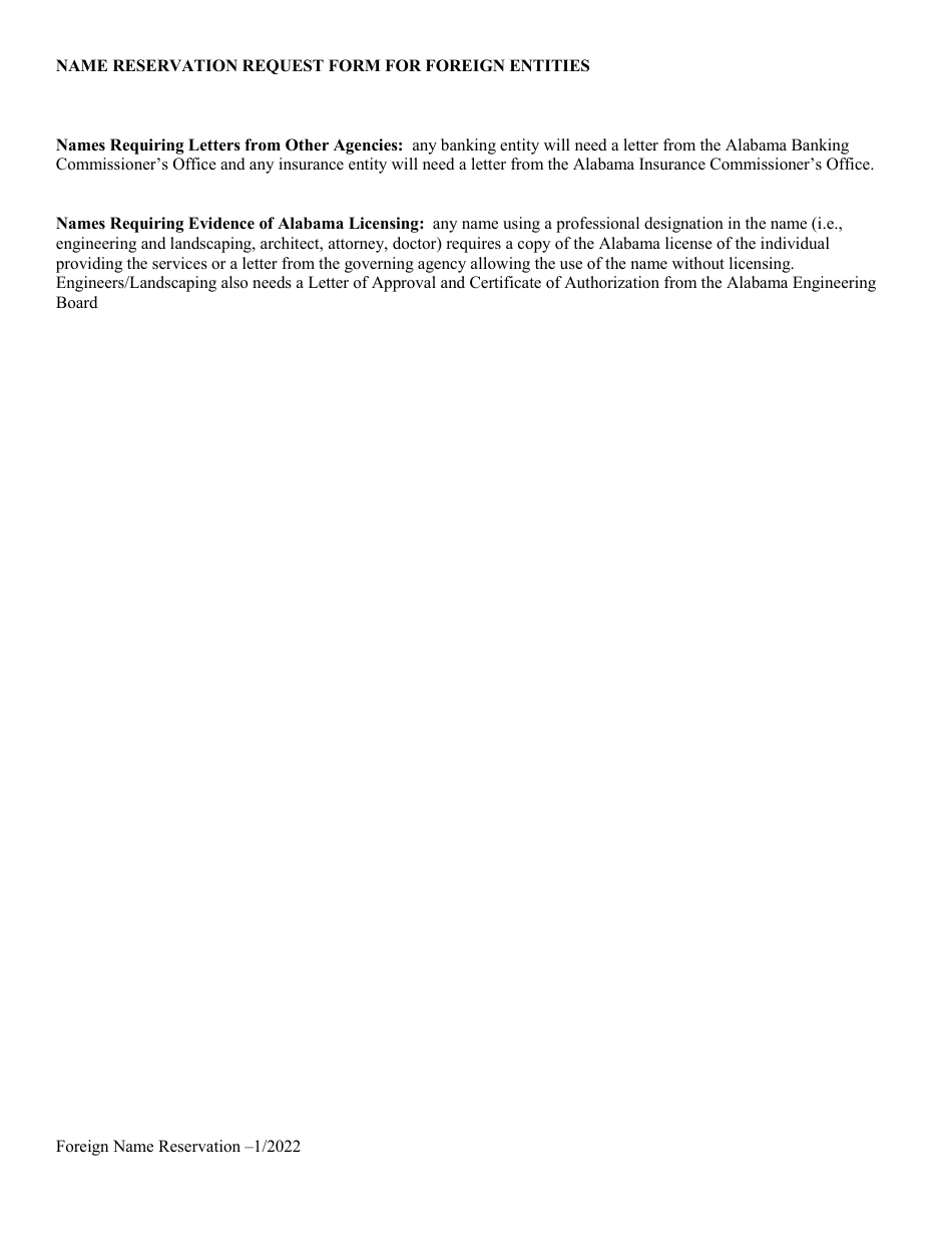 Name Reservation Request Form for Foreign Entities - Alabama, Page 4