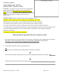 Document preview: Name Reservation Renewal Request Form (Domestic or Foreign) - Alabama