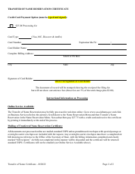 Notice of Transfer for Name Reservation Certificate (Domestic or Foreign) - Alabama, Page 2