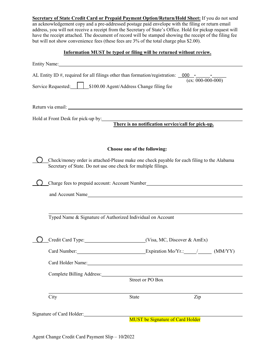 Change of Registered Agent or Registered Office by Entity - Alabama, Page 3