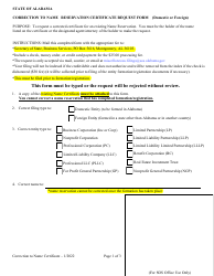 Document preview: Correction to Name Reservation Certificate Request Form (Domestic or Foreign - Alabama