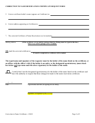 Correction to Name Reservation Certificate Request Form (Domestic or Foreign - Alabama, Page 2