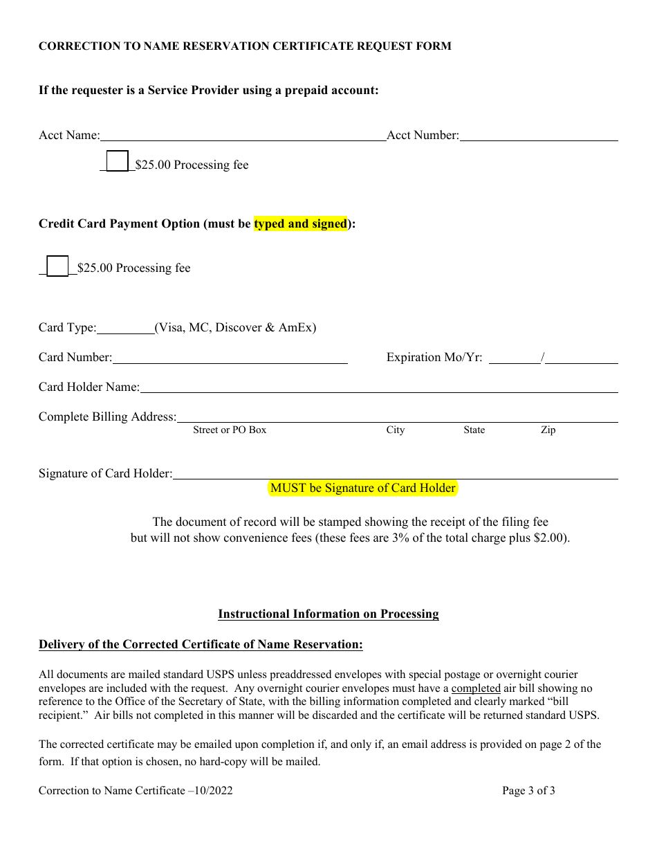 Alabama Correction To Name Reservation Certificate Request Form Domestic Or Foreign Fill Out 2150