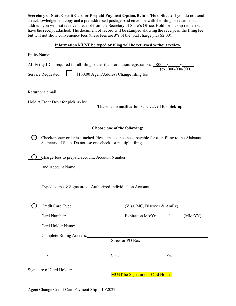 Change by Current Agent to Alter Agents Name and / or Change Registered Office Address - Alabama, Page 3