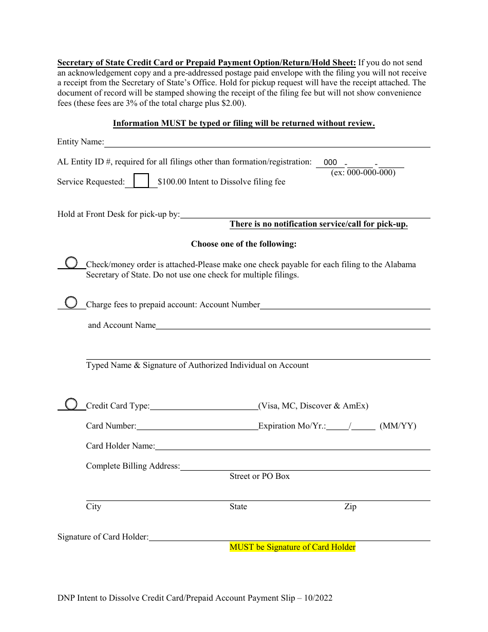 Domestic Nonprofit Corporation Statement of Intent to Dissolve - Alabama, Page 3