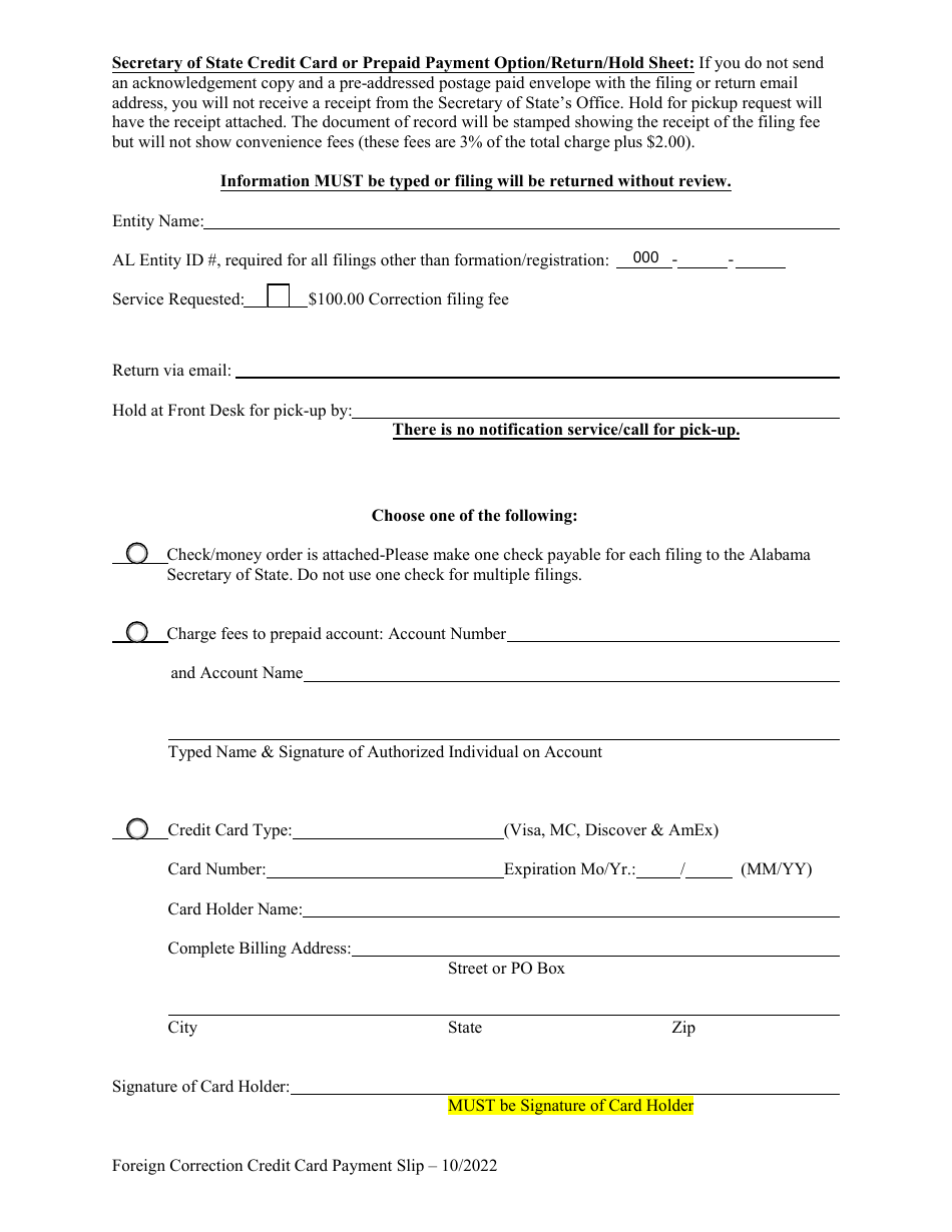 Foreign Corporation (Business or Non-profit) Statement of Correction - Alabama, Page 3