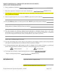 Foreign Professional Corporation (Business or Non-profit) Application for Registration - Alabama, Page 2