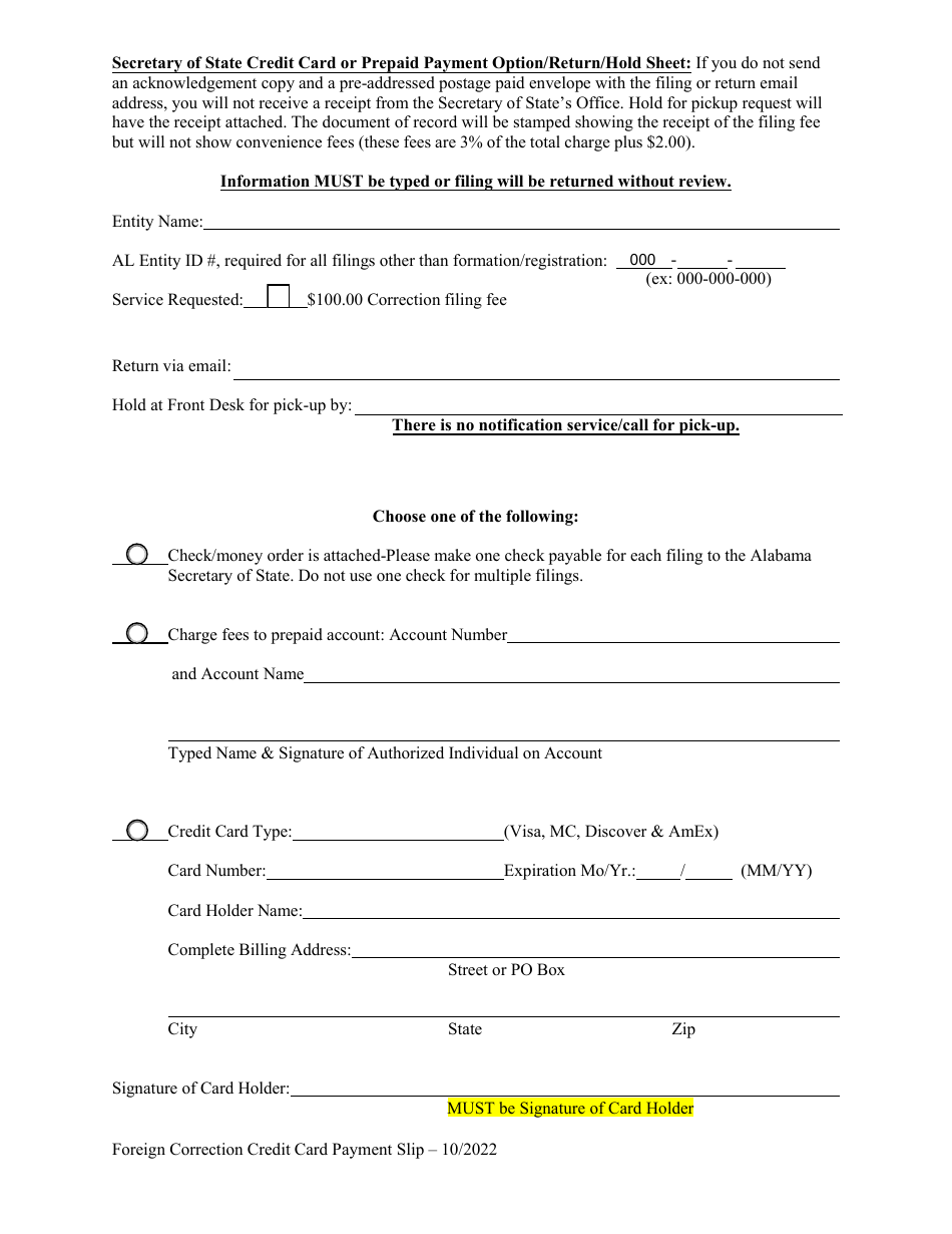 Foreign Limited Liability Company (LLC) Statement of Correction - Alabama, Page 3