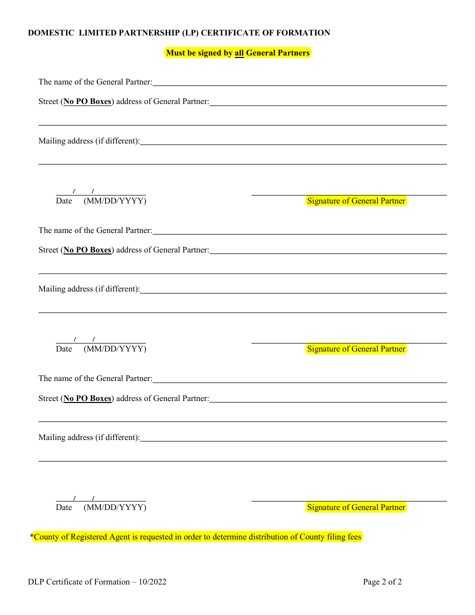 Domestic Limited Partnership (Lp) Certificate of Formation - Alabama, Page 2