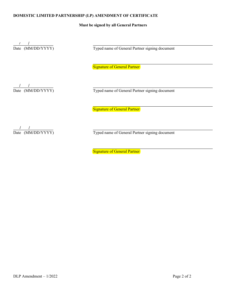 Domestic Limited Partnership (Lp) Amendment of Certificate of Limited Partnership - Alabama, Page 2