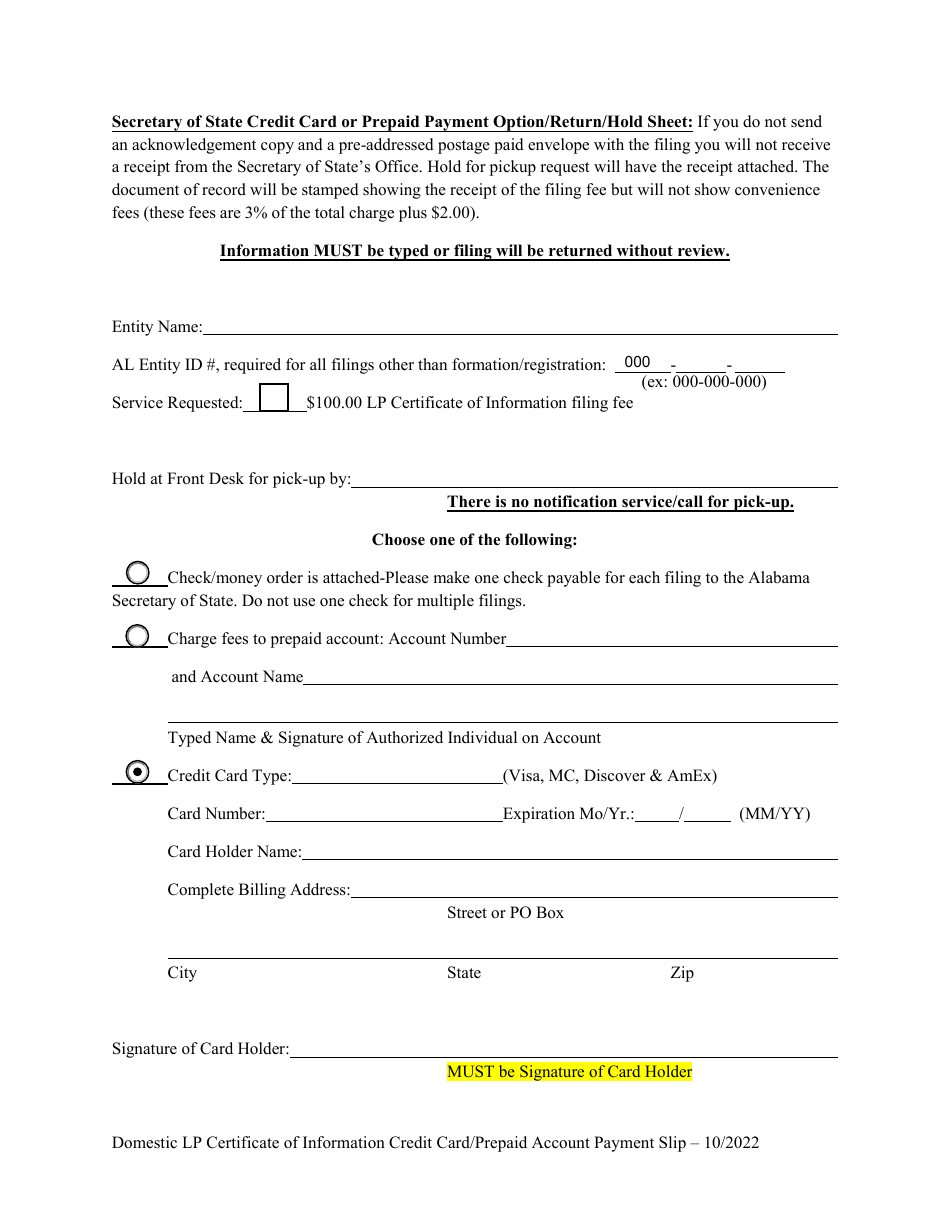Domestic Limited Partnership (Lp) Certificate of Information - Alabama, Page 3