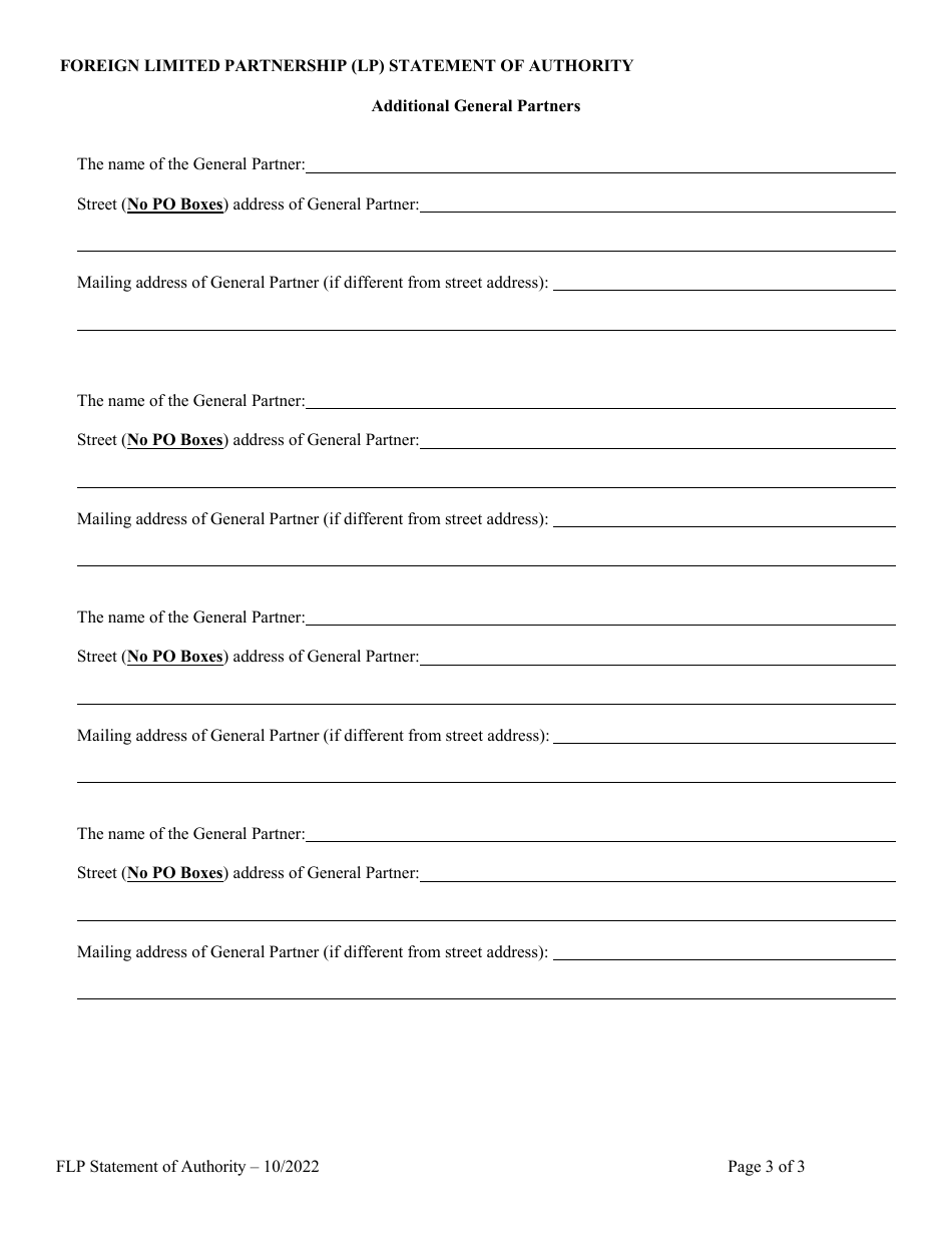 Foreign Limited Partnership (Lp) Statement of Authority - Alabama, Page 3