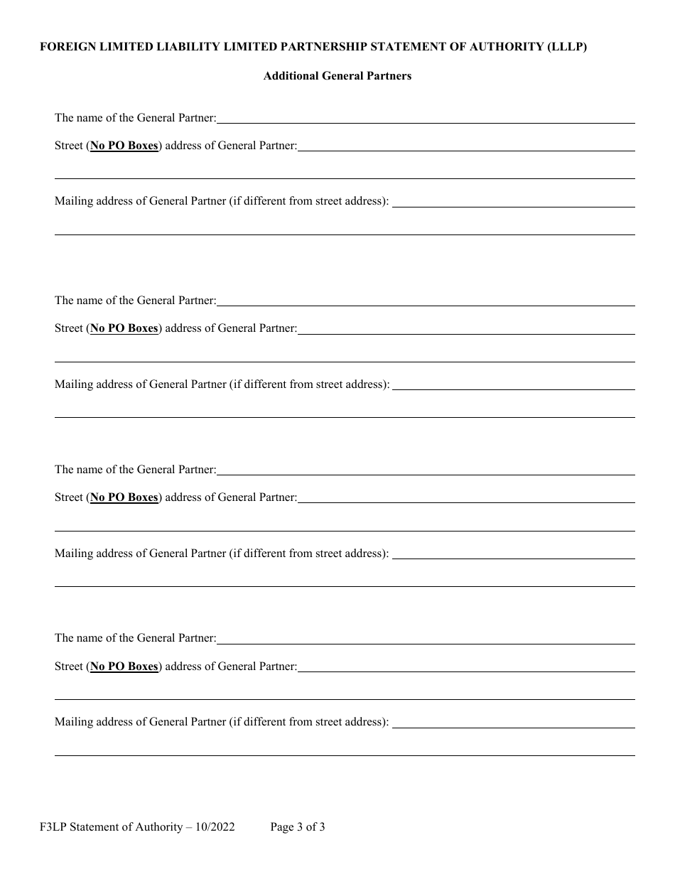 Foreign Limited Liability Limited Partnership Statement of Authority (Lllp) - Alabama, Page 3