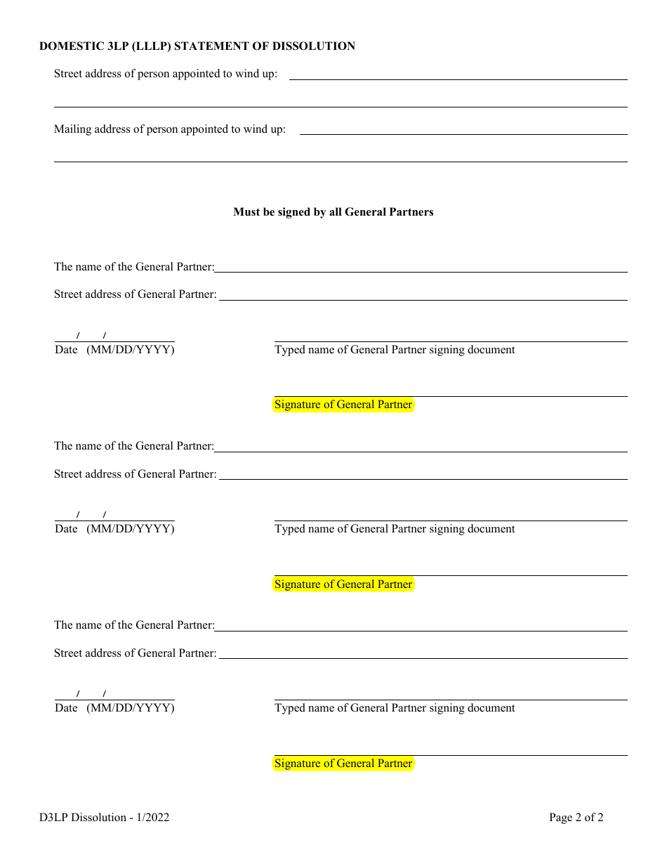 Domestic Limited Liability Limited Partnership (Lllp) Statement of Dissolution - Alabama, Page 2