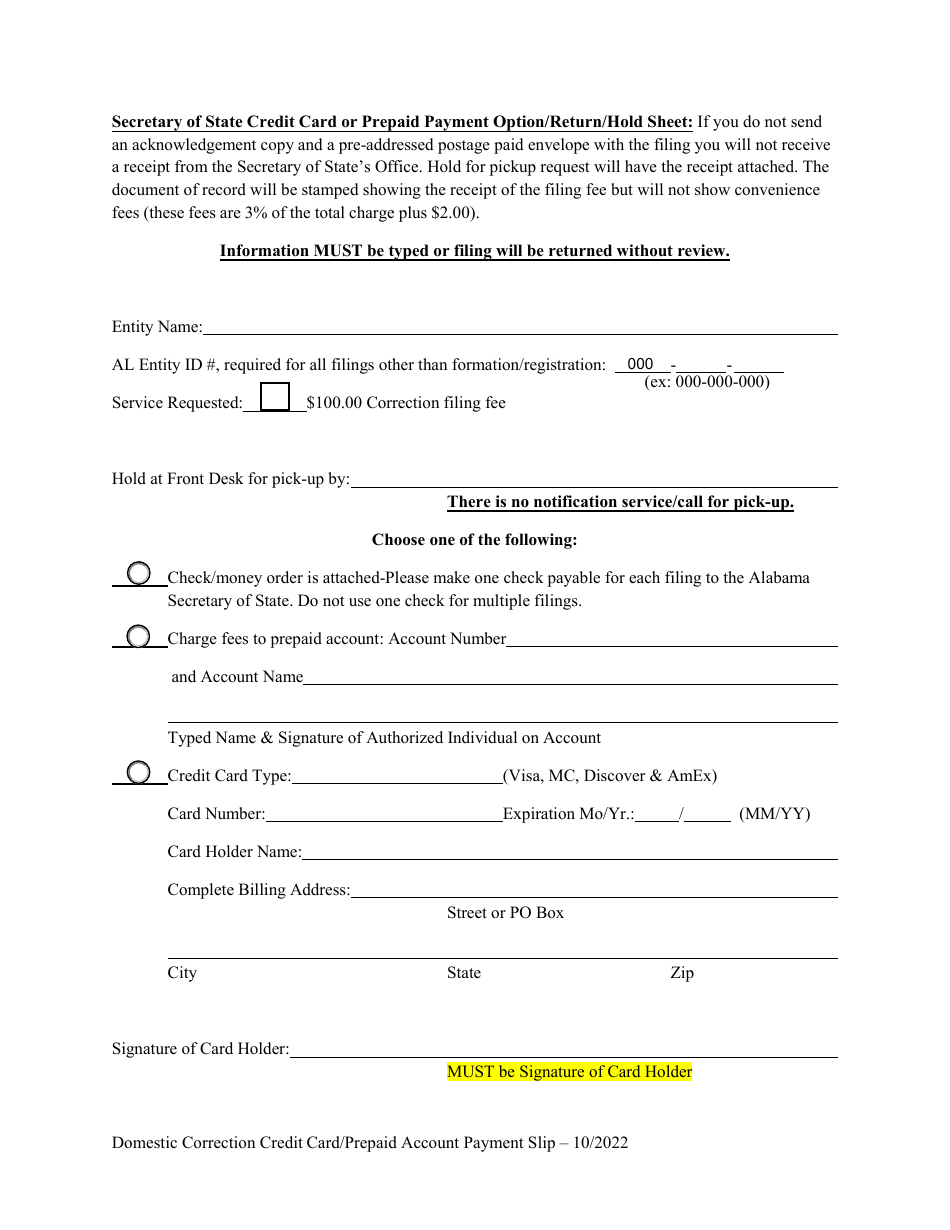 Domestic Limited Liability Limited Partnership (Lllp) Statement of Correction - Alabama, Page 2