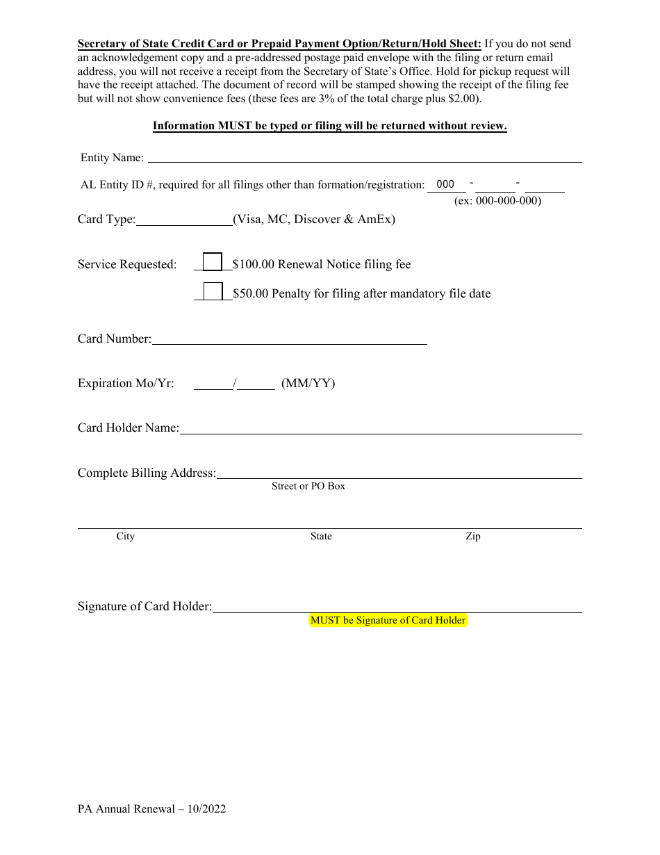 Domestic Professional Association Annual Renewal Notice - Alabama, Page 3