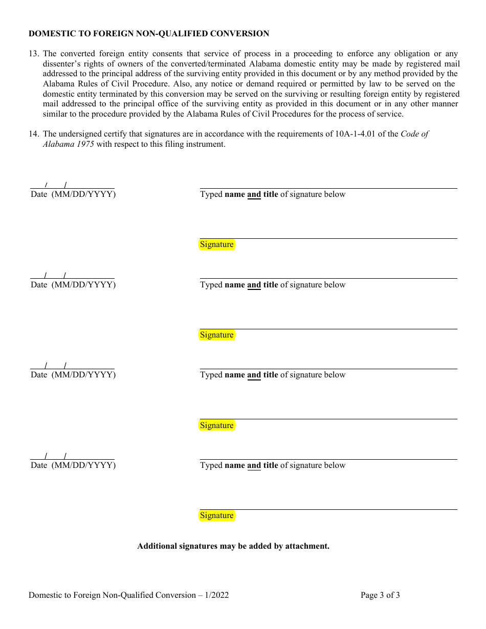 Domestic Entity Conversion to Non-registered Foreign Entity (Termination of Domestic Entity) - Alabama, Page 3