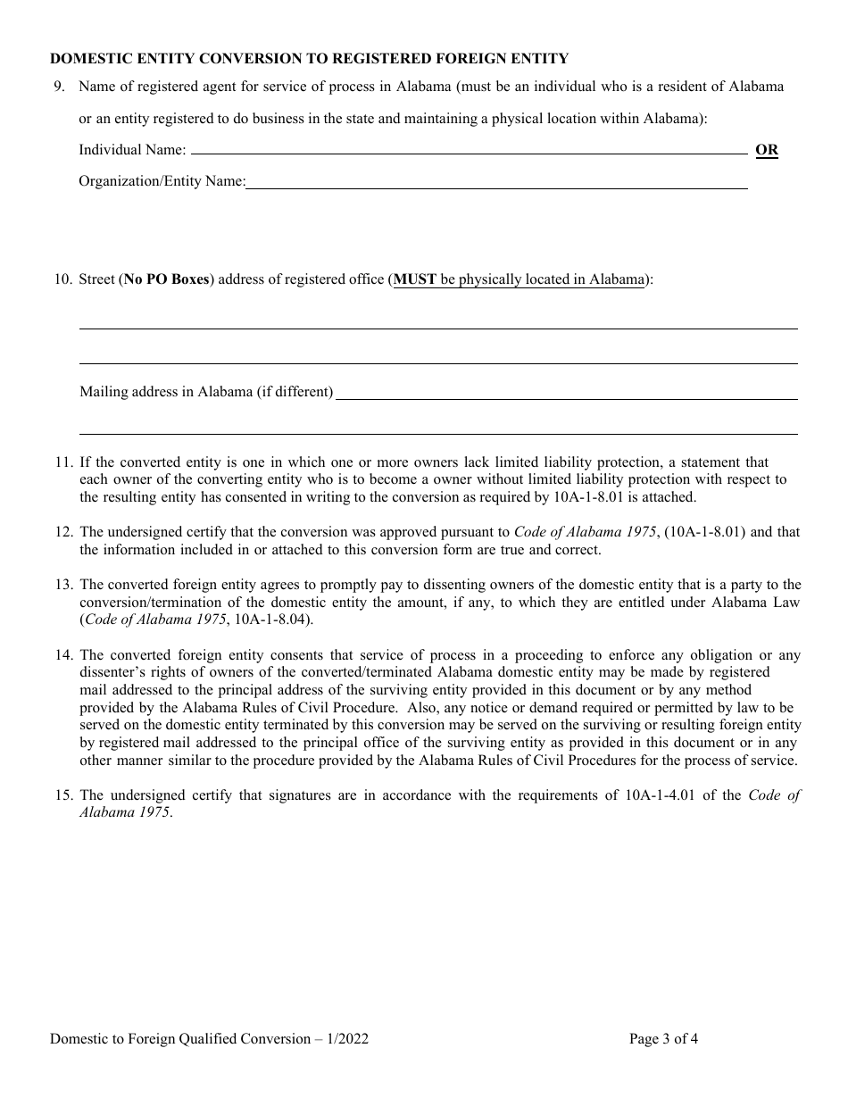 Domestic Entity Conversion to Registered Foreign Entity - Alabama, Page 3