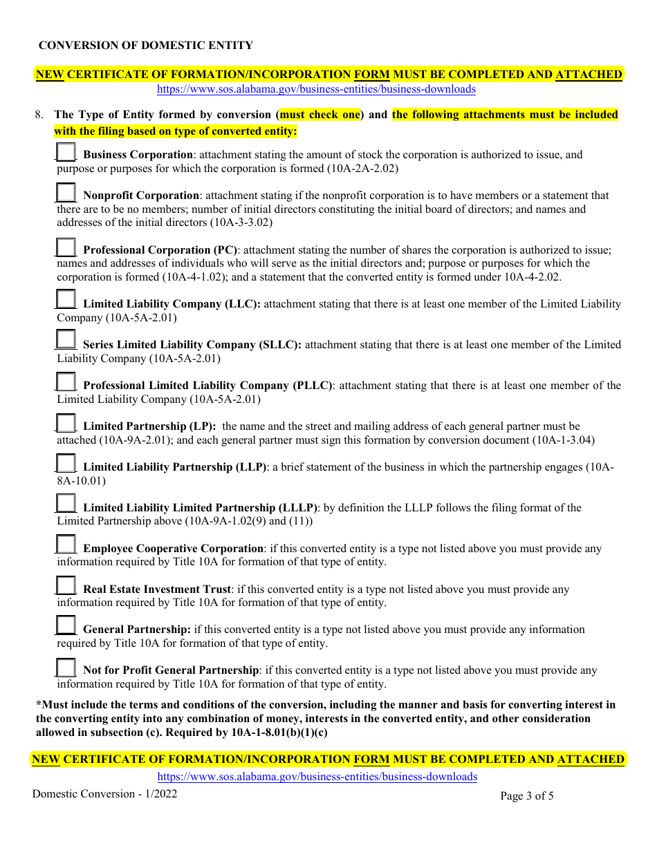Conversion of a Domestic Entity - Alabama, Page 3