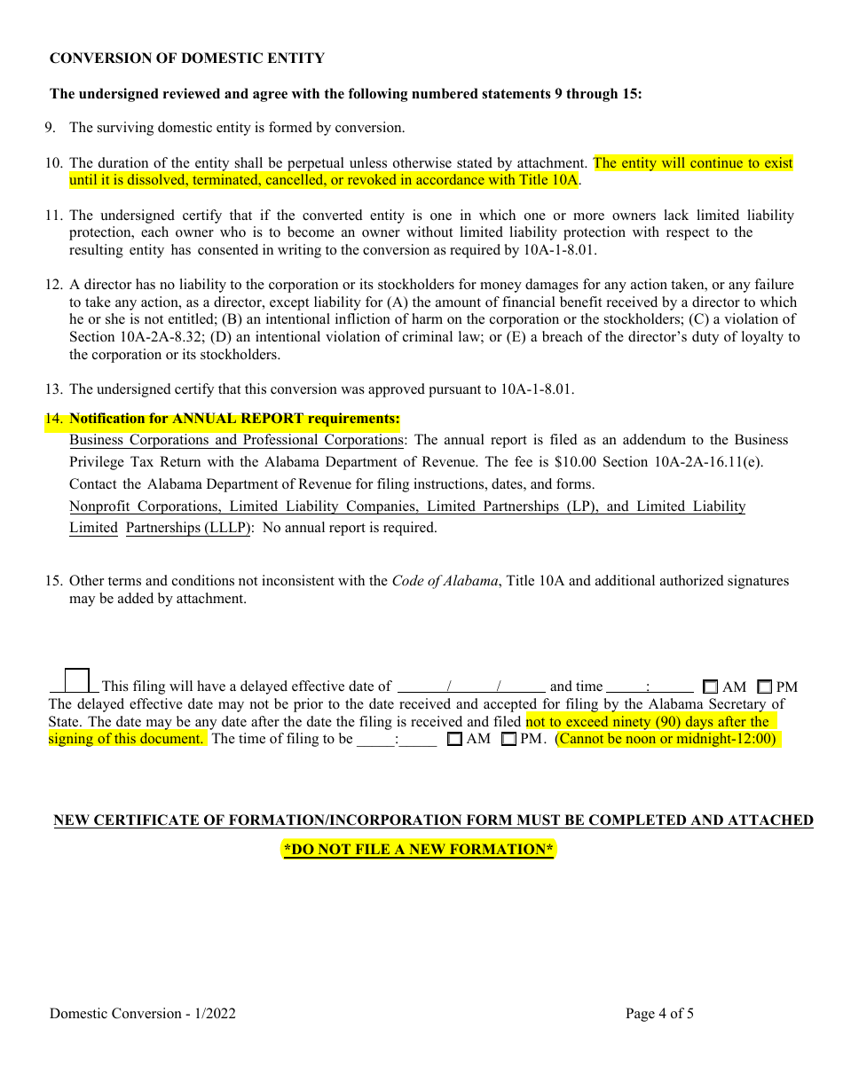 Conversion of a Domestic Entity - Alabama, Page 4