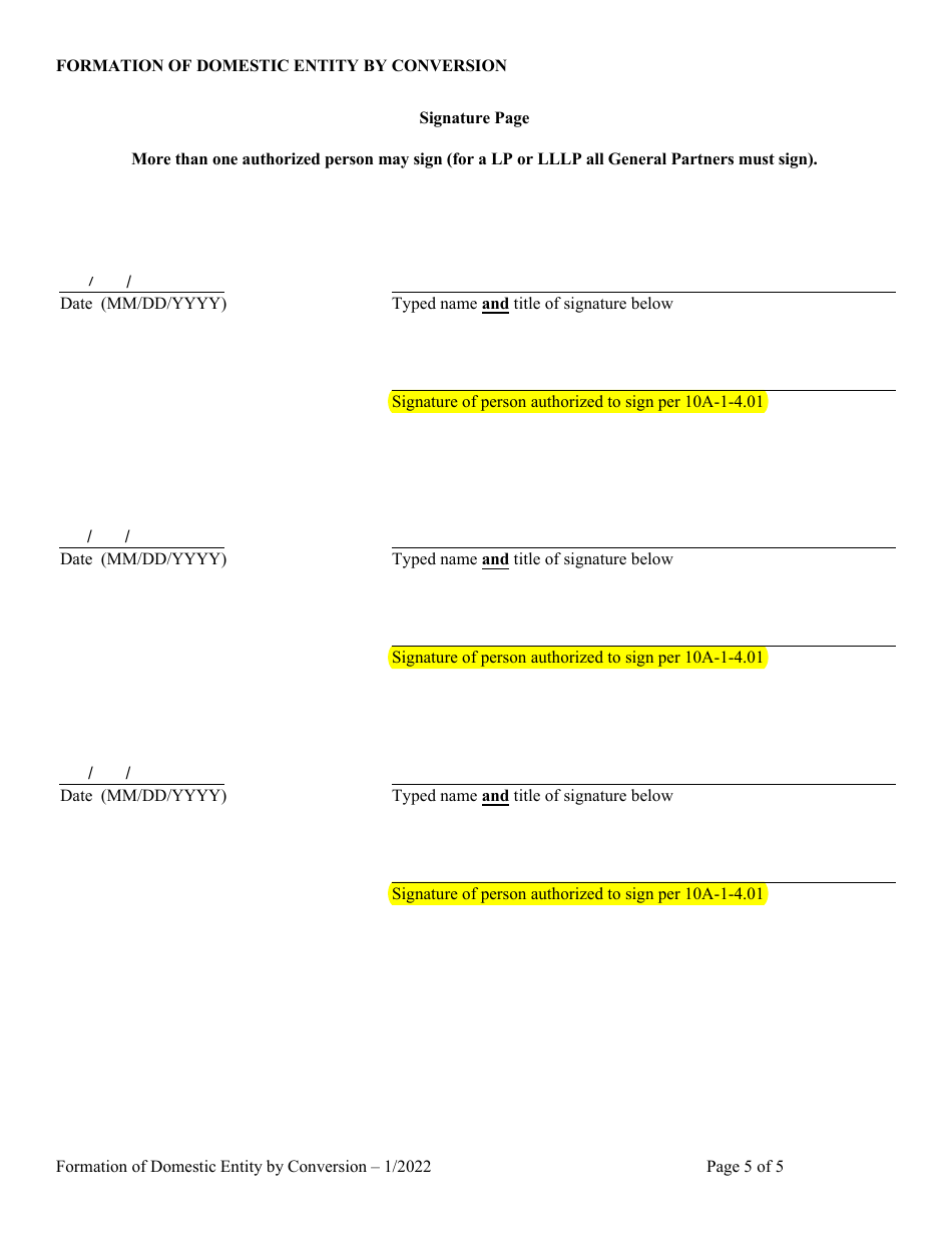 Statement of Conversion Foreign or Non-registered Alabama Entity to Registered Domestic Entity (Formation of Domestic Entity by Conversion) - Alabama, Page 5
