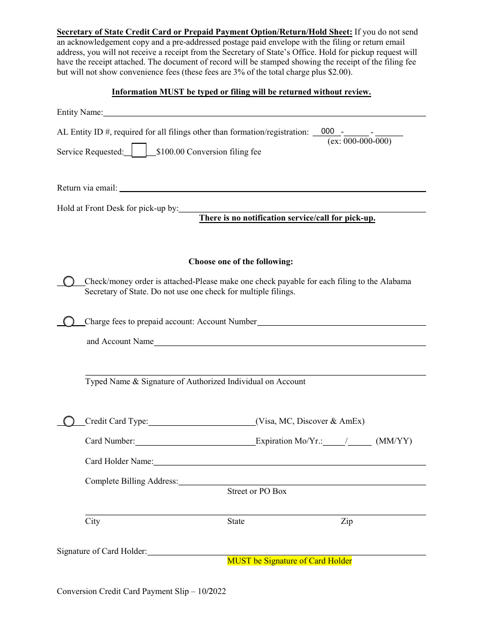 Statement of Conversion Foreign or Non-registered Alabama Entity to Registered Domestic Entity (Formation of Domestic Entity by Conversion) - Alabama, Page 7