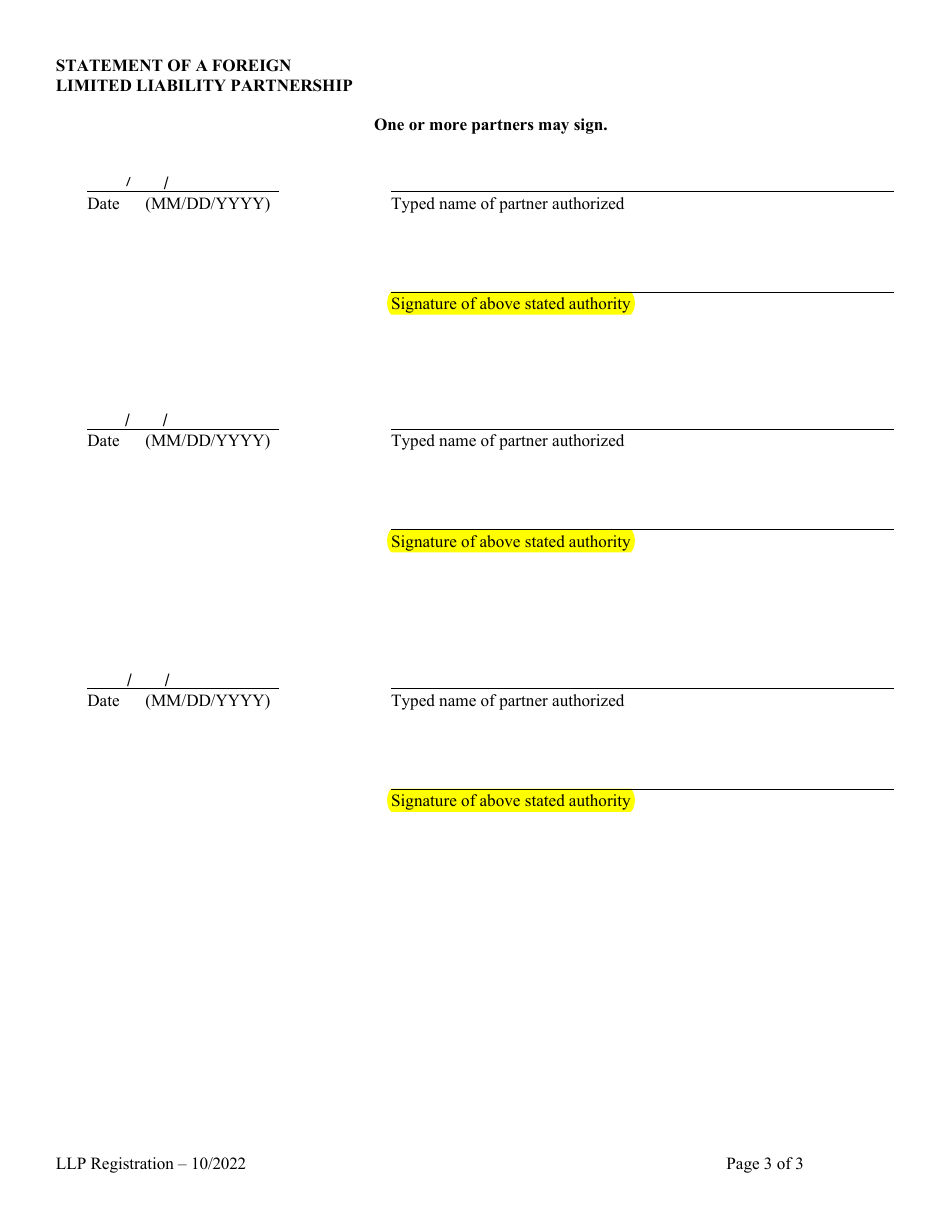 Statement of Authority for Foreign Limited Liability Partnership (LLP ) - Alabama, Page 3