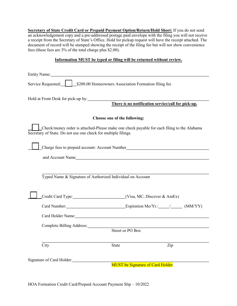 Homeowners Association (Hoa) Domestic Nonprofit Corporation Certificate of Formation - Alabama, Page 6