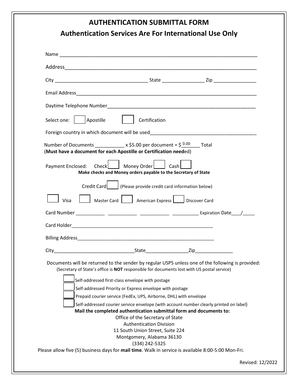 Authentication Submittal Form - Alabama, Page 1