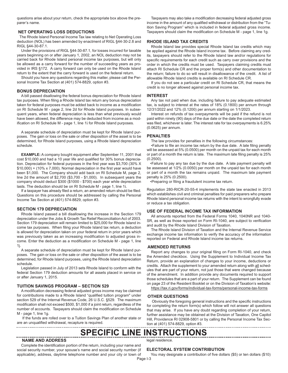 Instructions for Form RI-1040 Resident Individual Income Tax Return - Rhode Island, Page 3