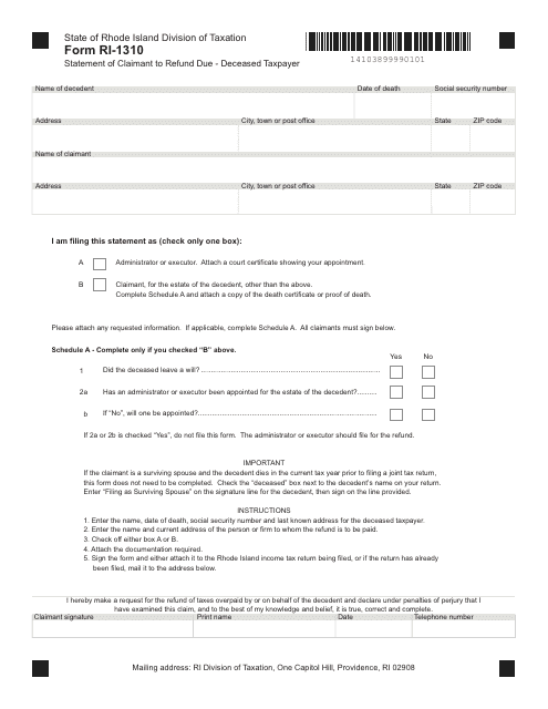 Form RI-1310  Printable Pdf