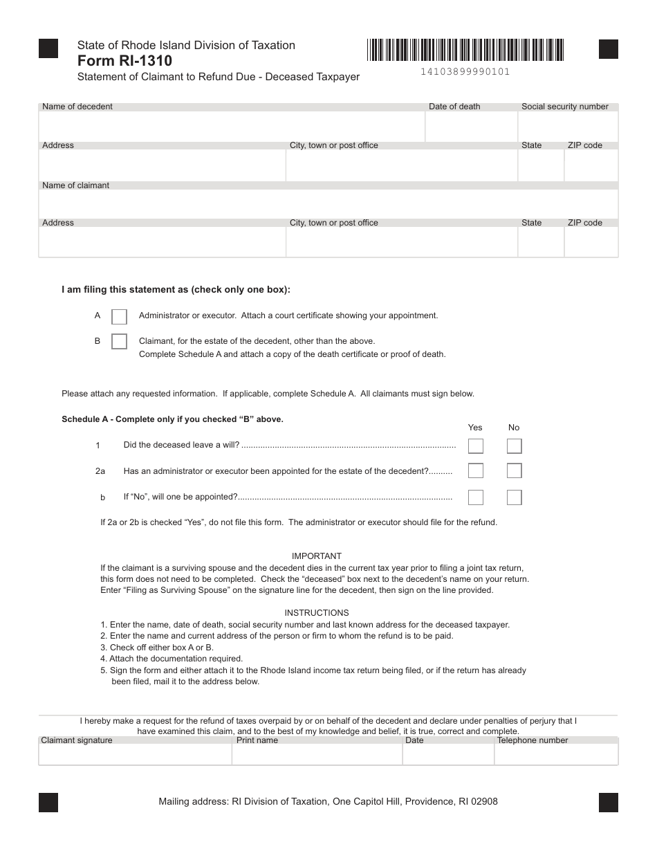 Form Ri 1310 Fill Out Sign Online And Download Fillable Pdf Rhode Island Templateroller 0628