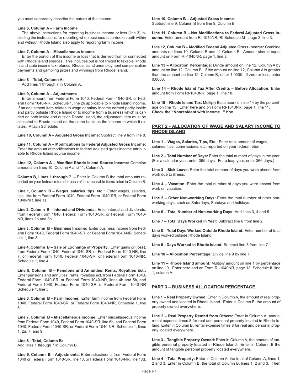 Instructions for Form RI-1040NR Nonresident Individual Income Tax Return - Rhode Island, Page 7