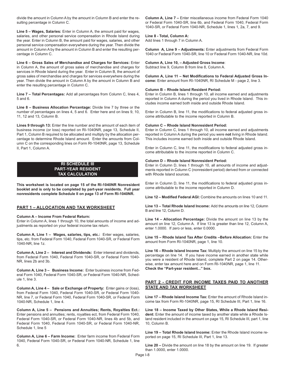 Instructions for Form RI-1040NR Nonresident Individual Income Tax Return - Rhode Island, Page 8