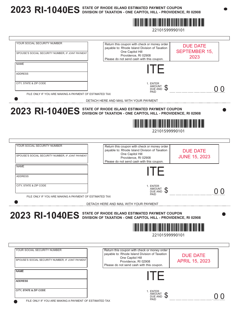 Form RI-1040ES Rhode Island Resident and Nonresident Estimated Payment Coupons - Rhode Island, Page 3