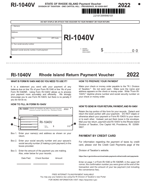Form RI-1040V 2022 Printable Pdf