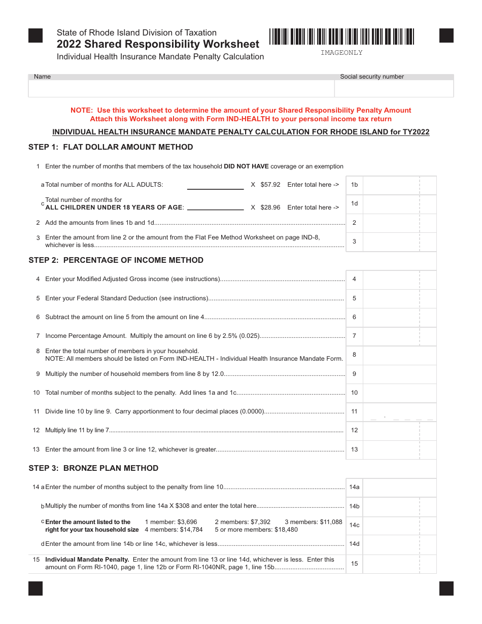 2022 Rhode Island Shared Responsibility Worksheet - Individual Health ...
