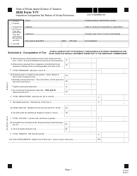 Document preview: Form T-71 Insurance Companies Tax Return of Gross Premiums - Rhode Island
