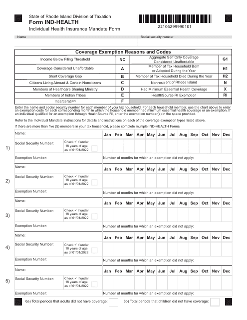 Form IND-HEALTH 2022 Printable Pdf