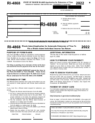 Document preview: Form RI-4868 Application for Automatic Extension of Time to File Rhode Island Individual Income Tax Return - Rhode Island