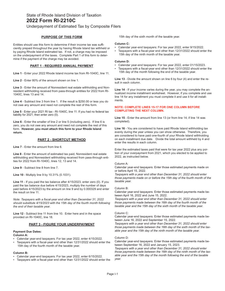 Form RI-2210C Underpayment of Estimated Tax by Composite Filers - Rhode Island, Page 3