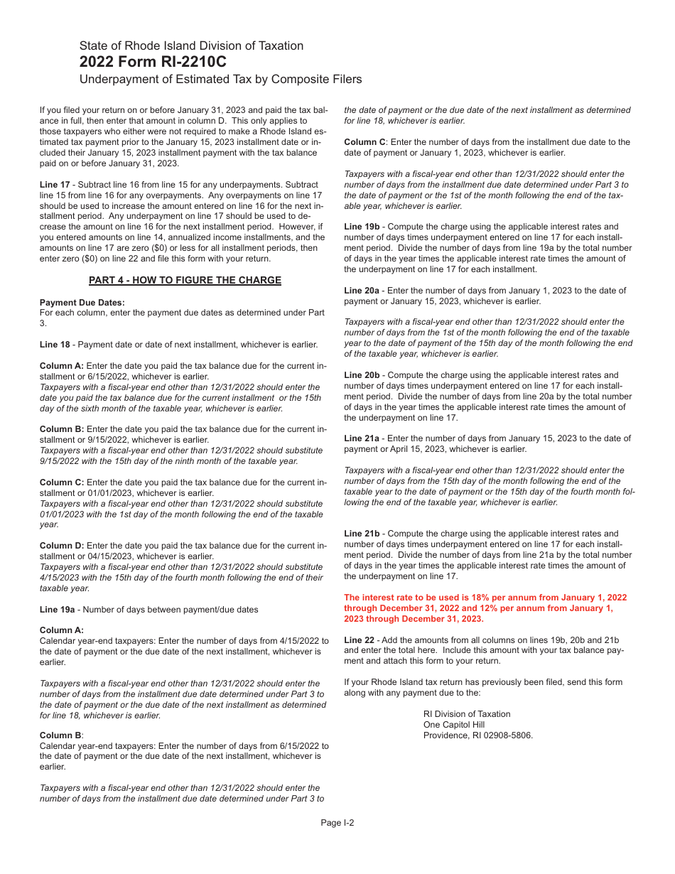 Form RI-2210C Underpayment of Estimated Tax by Composite Filers - Rhode Island, Page 4