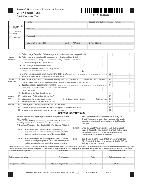 Form T-86 2022 Printable Pdf