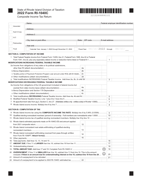 Form RI-1040C 2022 Printable Pdf