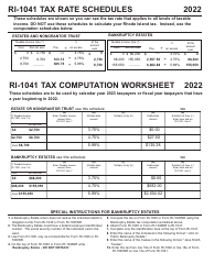 Document preview: Ri-1041 Tax Rate Worksheet and Schedules - Rhode Island
