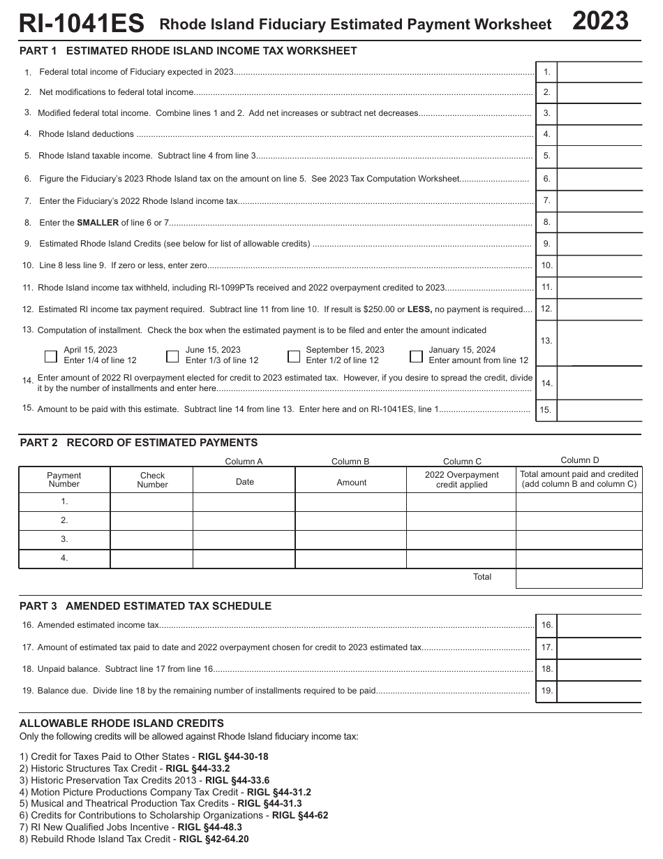 Form RI-1041ES Rhode Island Fiduciary Estimated Payment Coupons - Rhode Island, Page 2