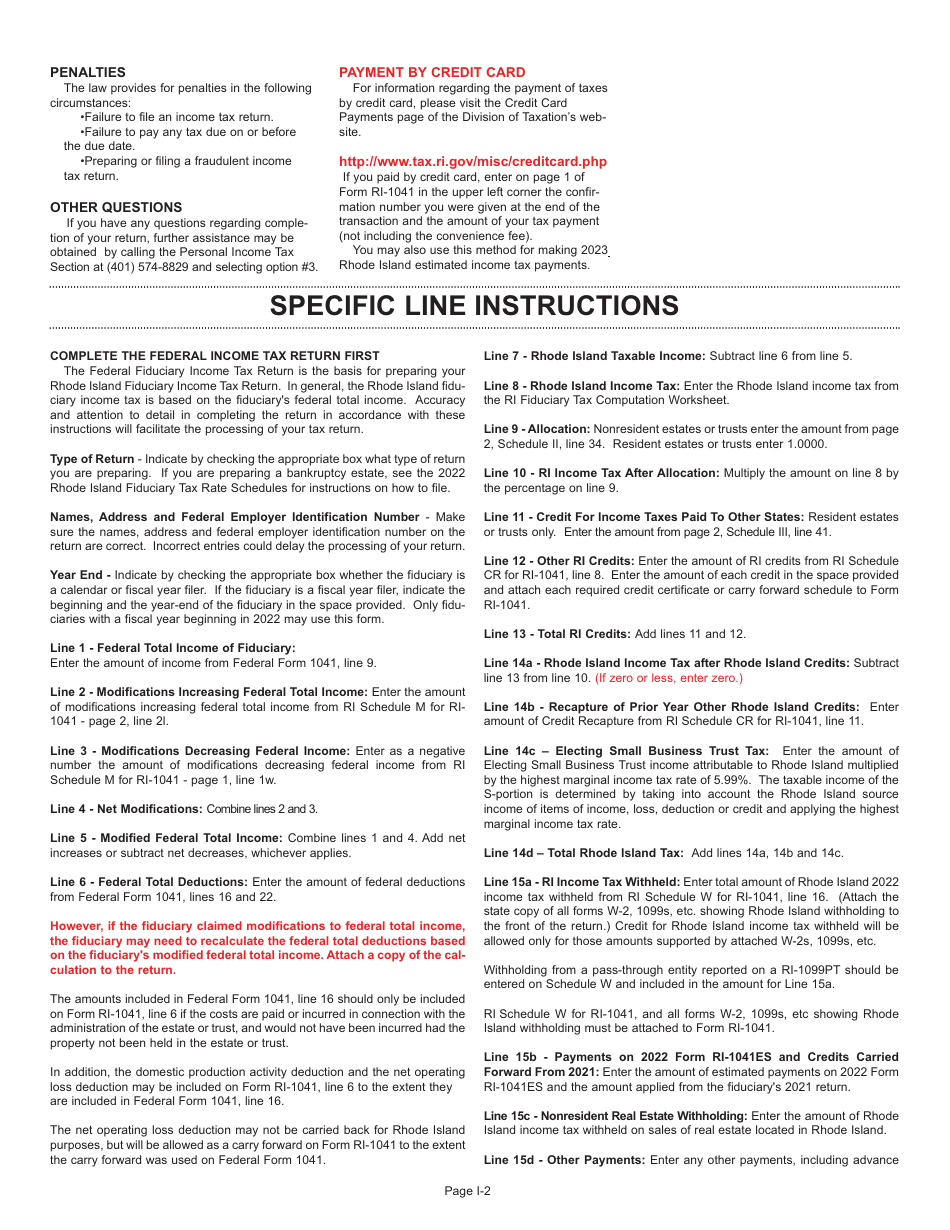Instructions for Form RI-1041 Fiduciary Income Tax Return - Rhode Island, Page 2