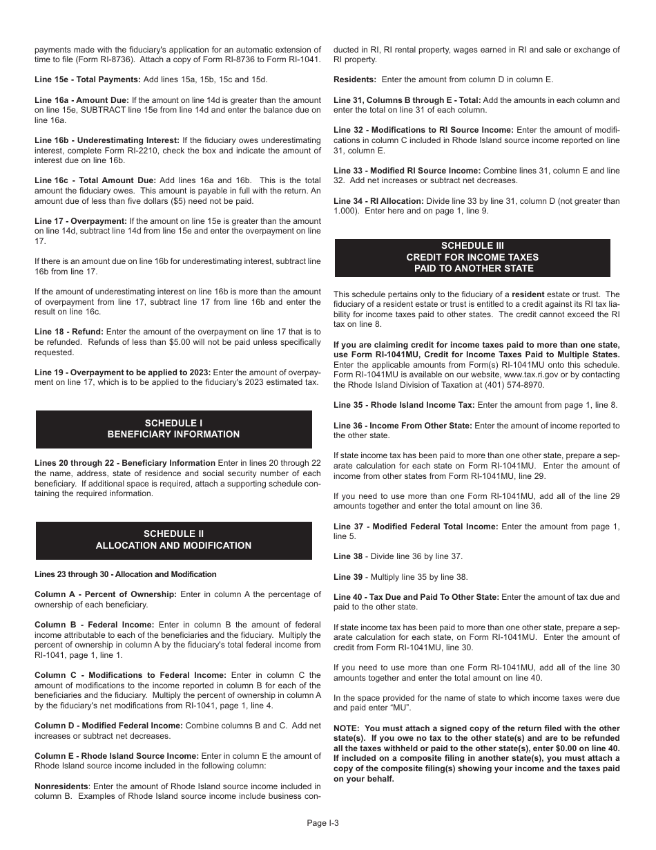 Instructions for Form RI-1041 Fiduciary Income Tax Return - Rhode Island, Page 3
